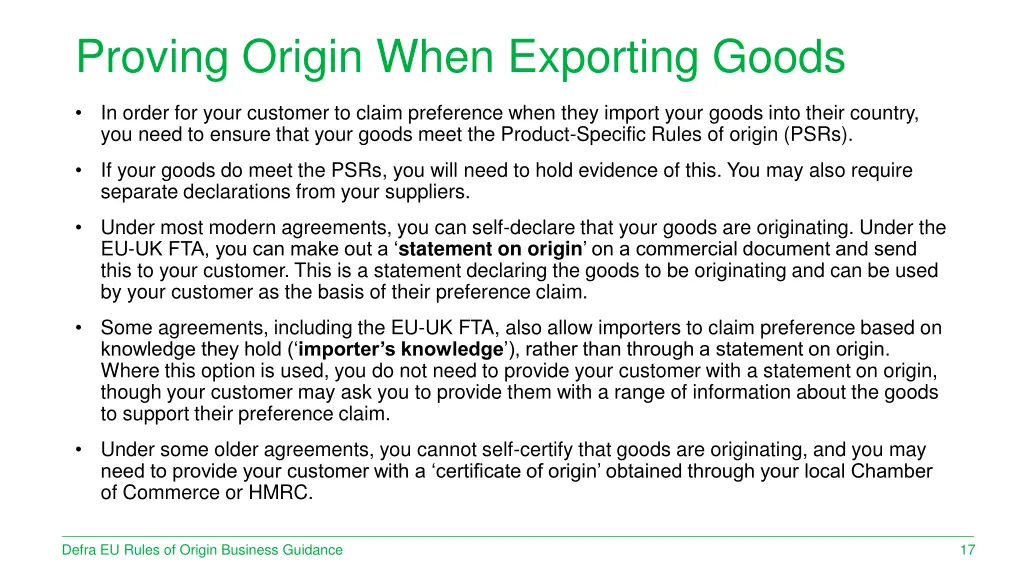 proving origin when exporting goods