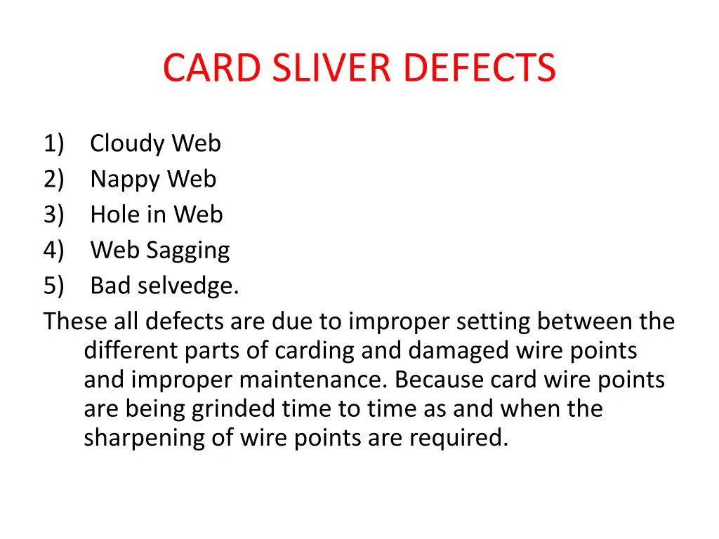 card sliver defects