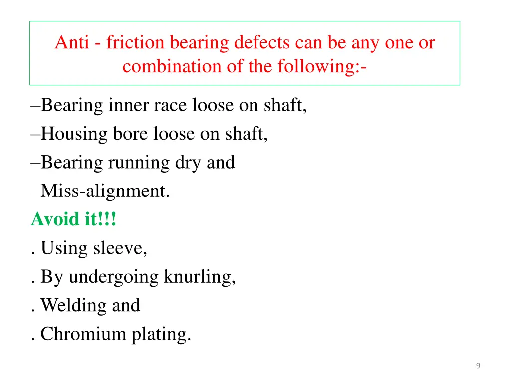 anti friction bearing defects