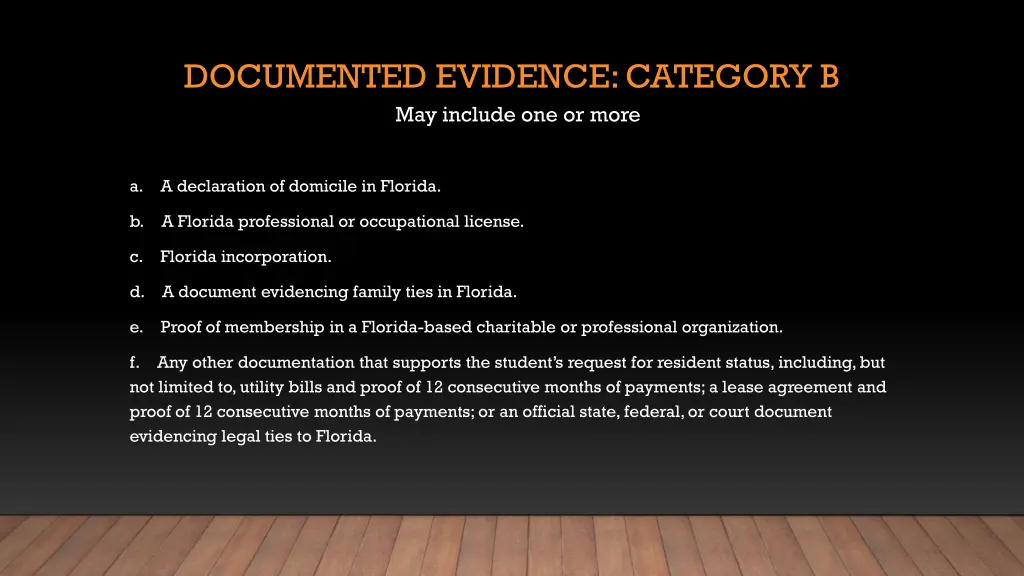 documented evidence category b may include