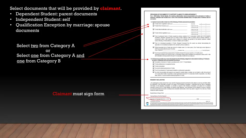 select documents that will be provided