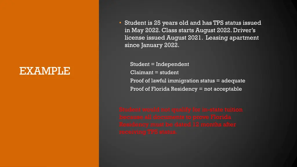 student is 25 years old and has tps status issued