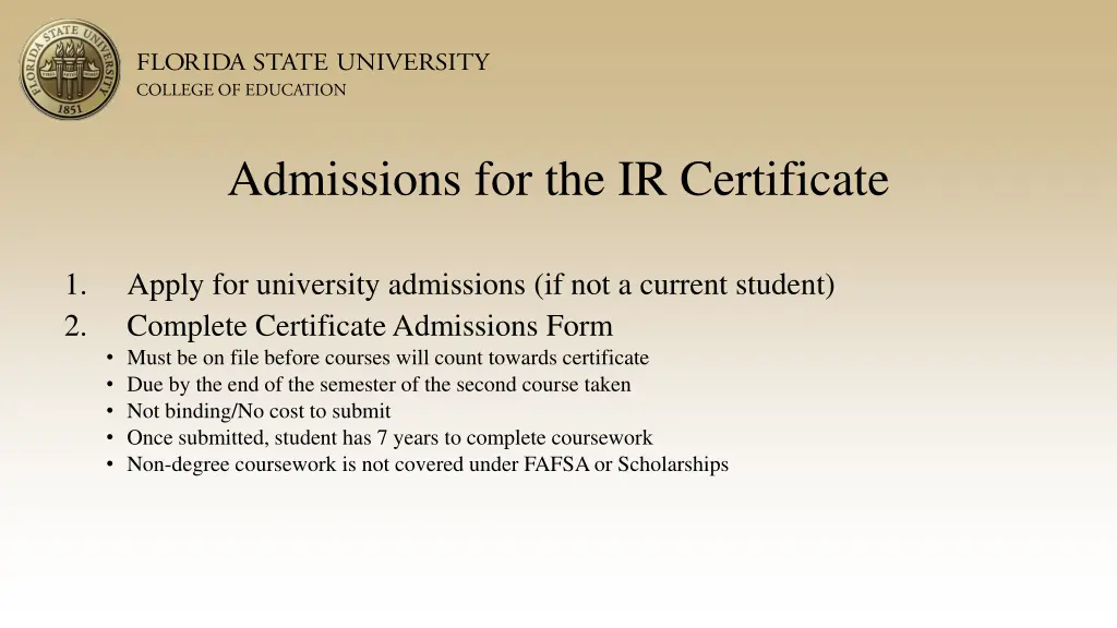 admissions for the ir certificate