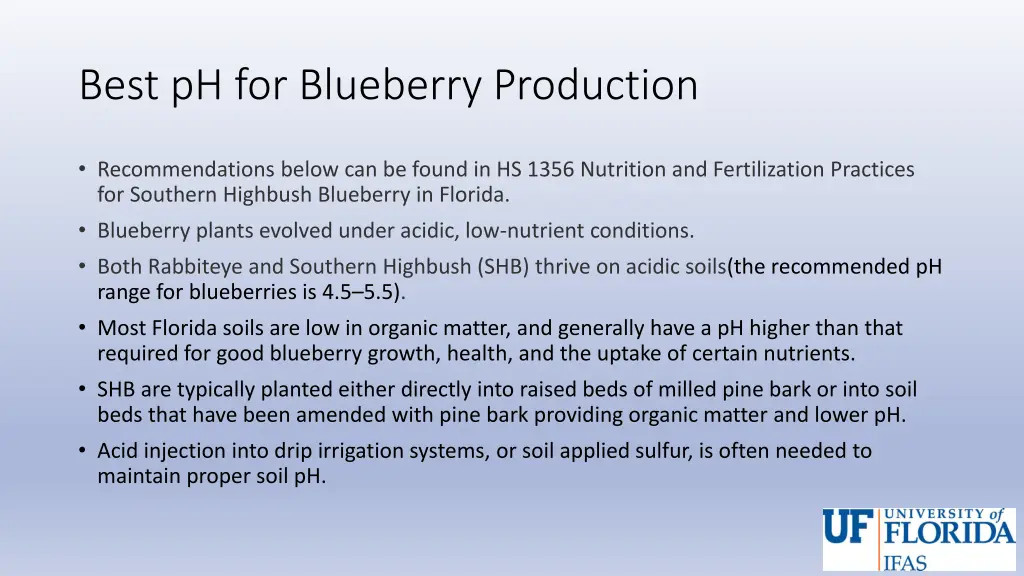 best ph for blueberry production