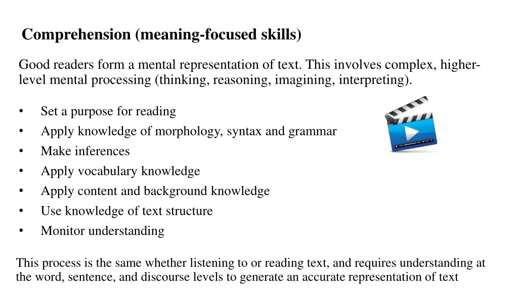 comprehension meaning focused skills