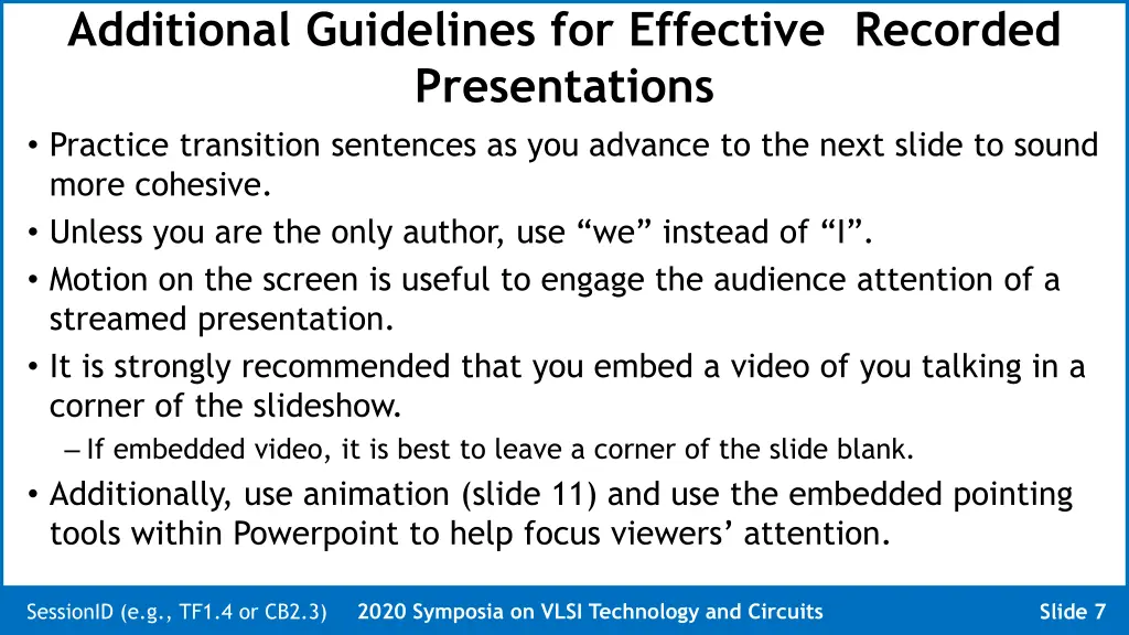 additional guidelines for effective recorded