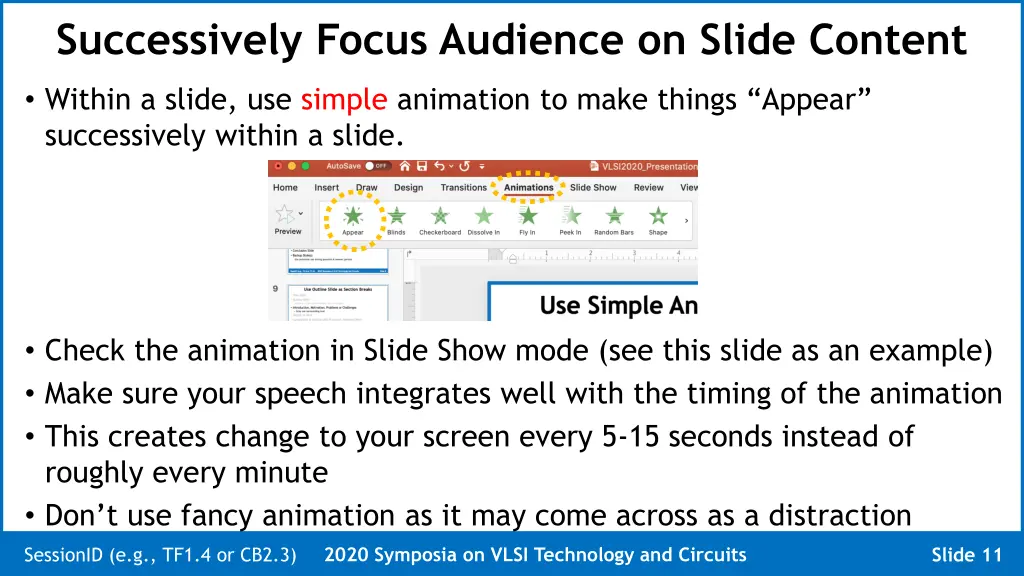 successively focus audience on slide content