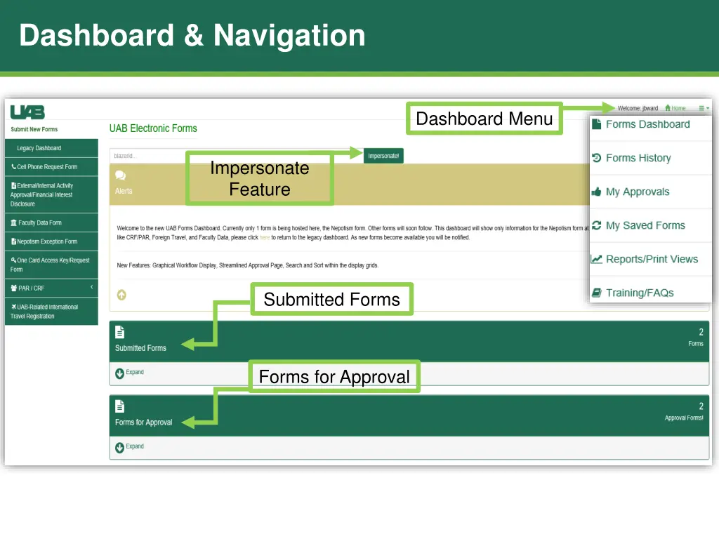 dashboard navigation