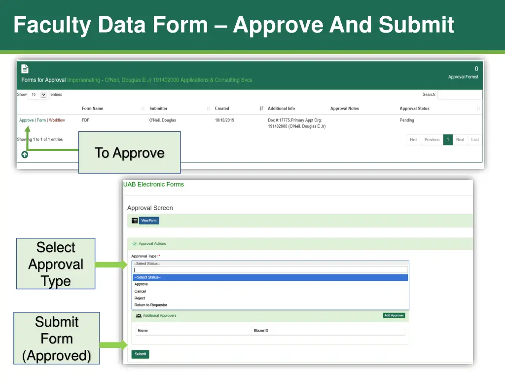 faculty data form approve and submit