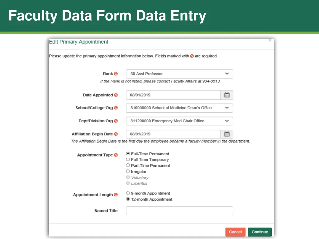 faculty data form data entry