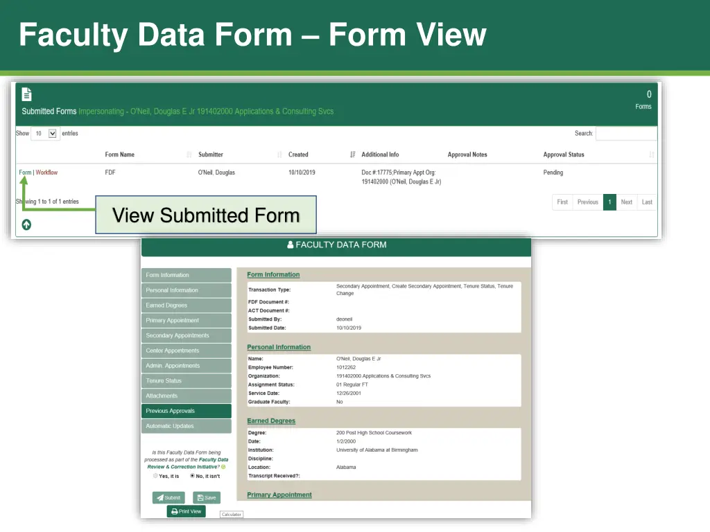 faculty data form form view