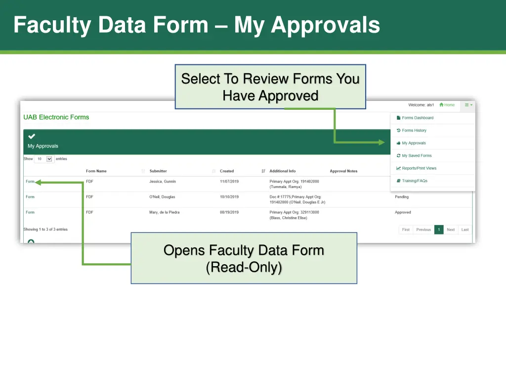 faculty data form my approvals