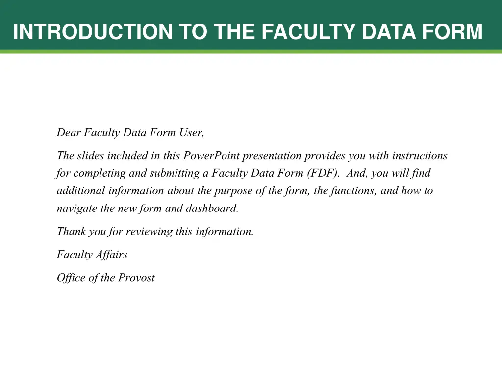 introduction to the faculty data form