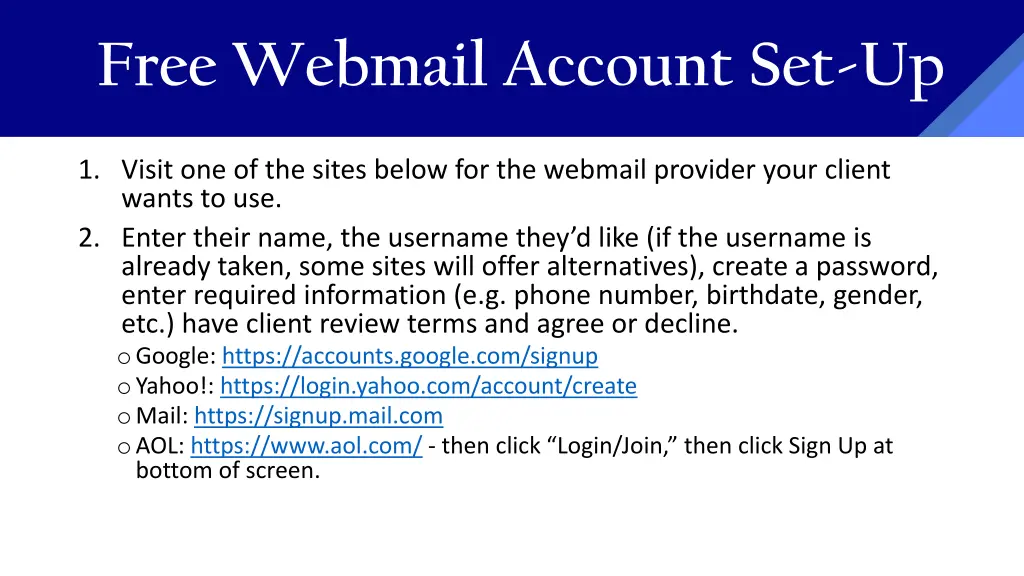 free webmail account set up