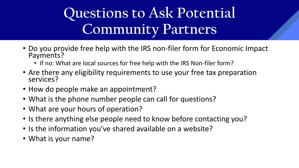 questions to ask potential community partners