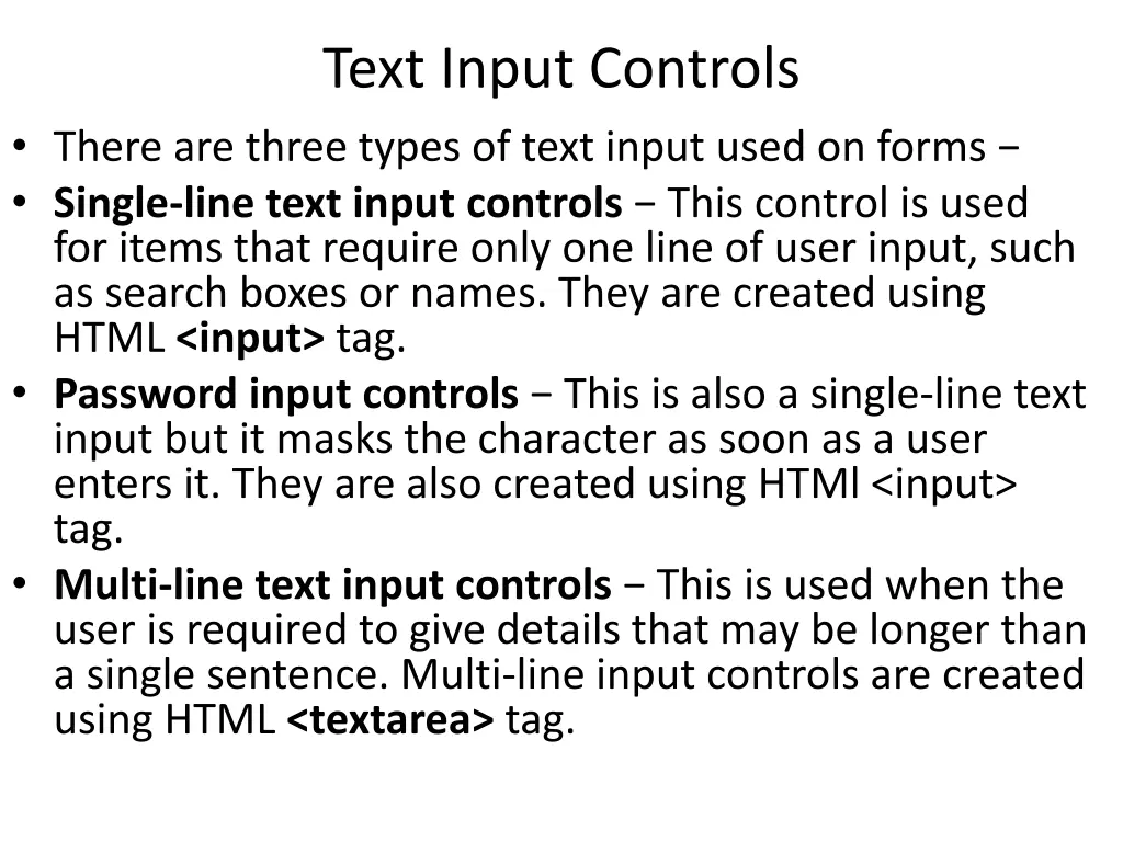 text input controls