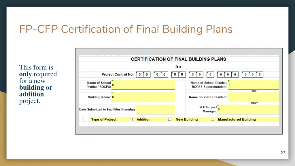 fp cfp certification of final building plans