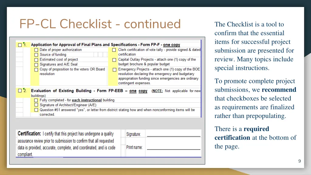 fp cl checklist continued