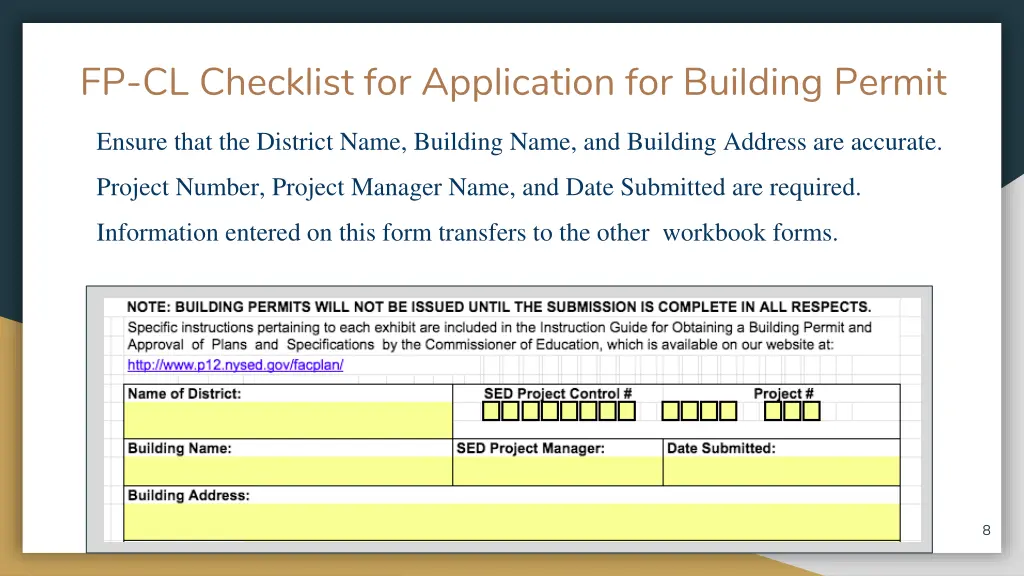 fp cl checklist for application for building