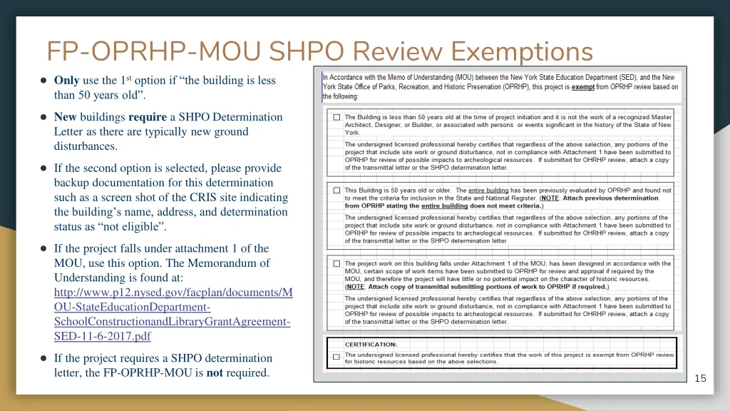 fp oprhp mou shpo review exemptions only