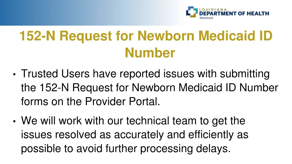 152 n request for newborn medicaid id number