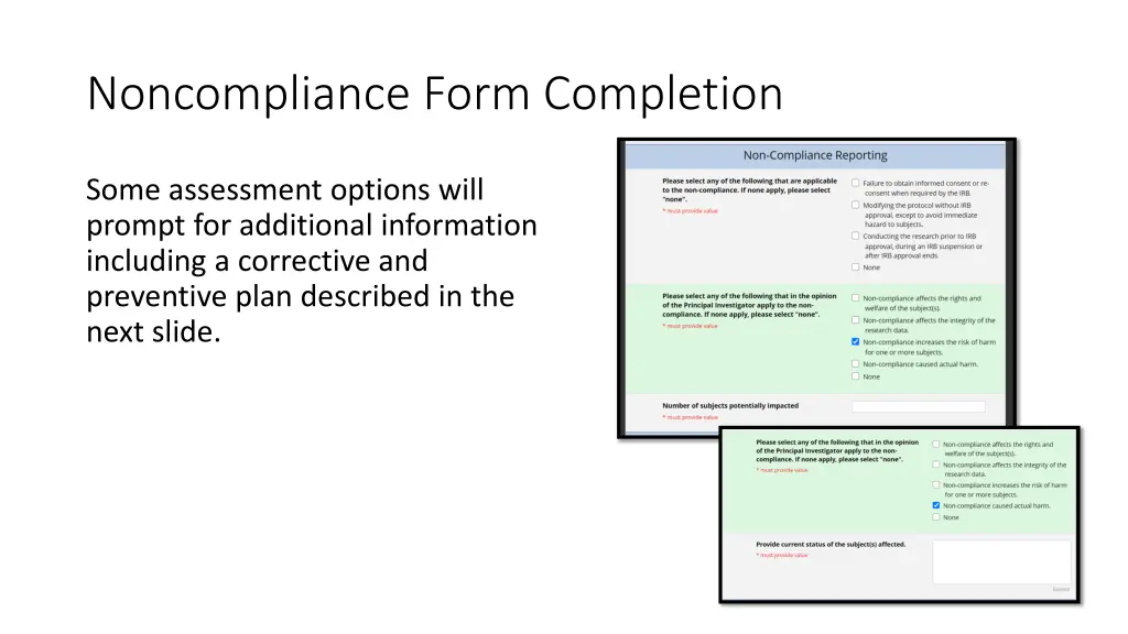 noncompliance form completion 1