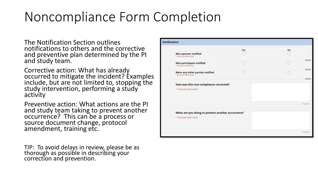 noncompliance form completion 2