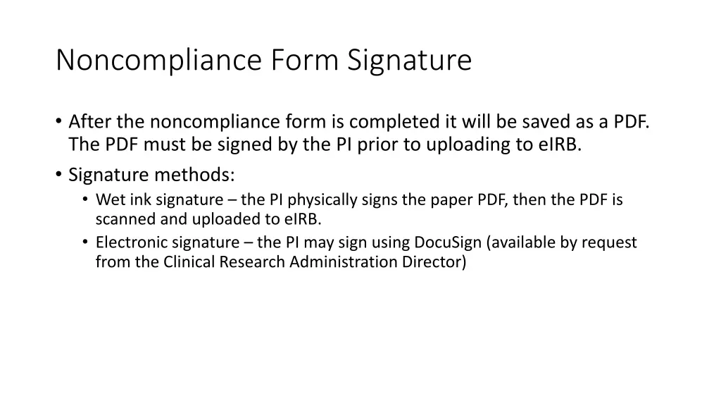 noncompliance form signature