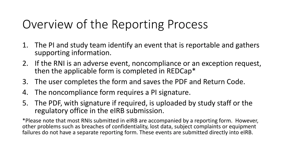 overview of the reporting process