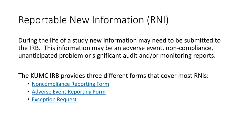 reportable new information rni