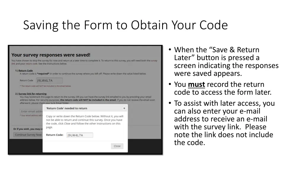 saving the form to obtain your code