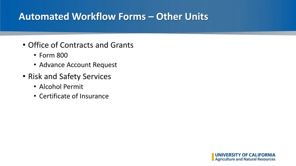 automated workflow forms other units