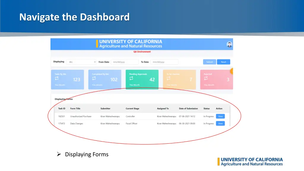 navigate the dashboard 5