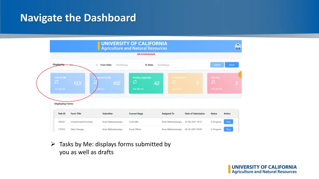 navigate the dashboard