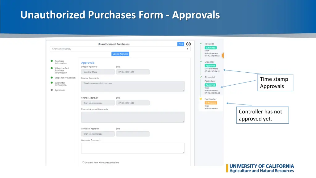 unauthorized purchases form approvals