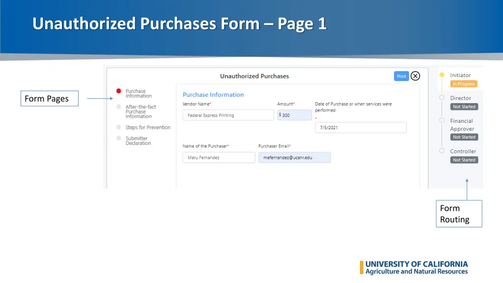 unauthorized purchases form page 1