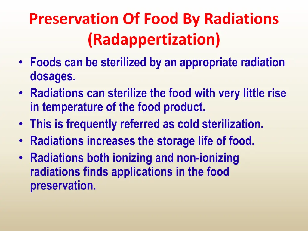 preservation of food by radiations