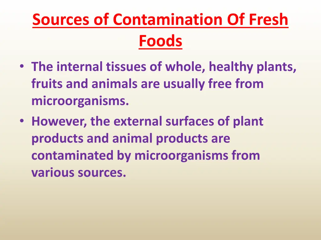 sources of contamination of fresh foods