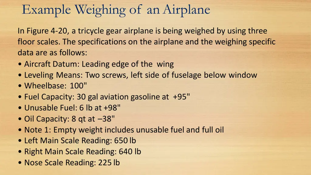 example weighing of anairplane