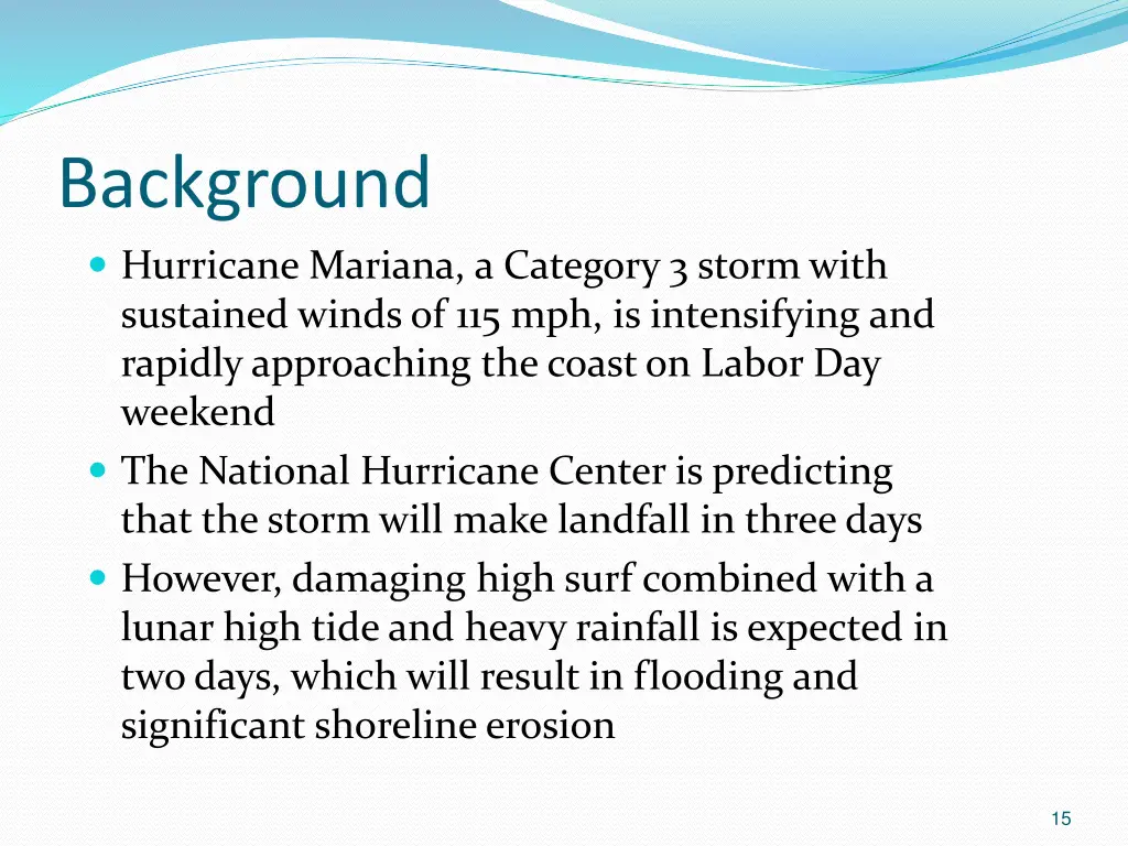 background hurricane mariana a category 3 storm