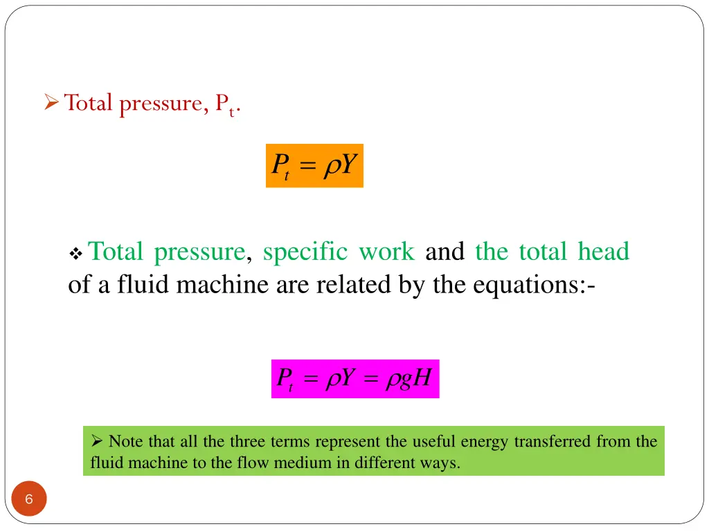 total pressure p t