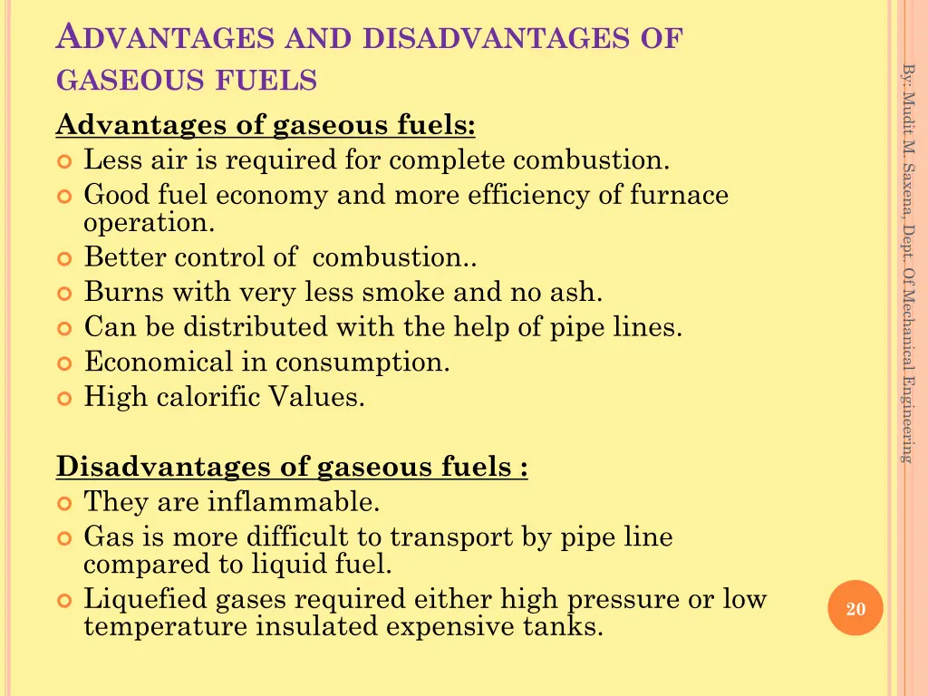 a dvantages and disadvantages of gaseous fuels