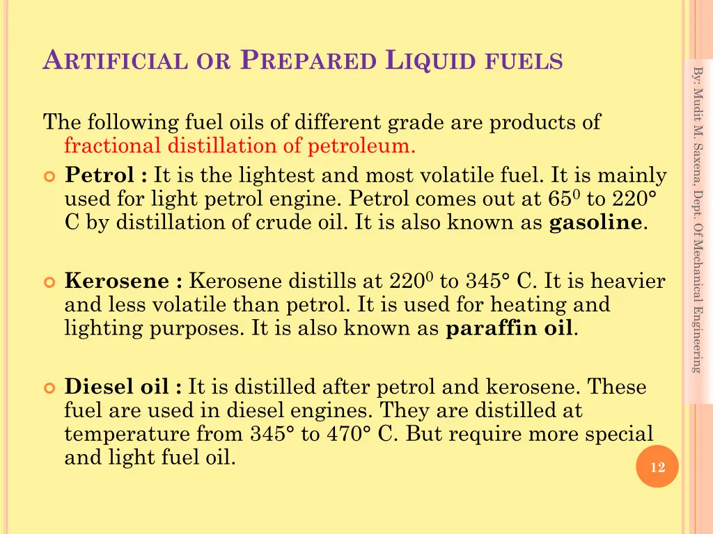 a rtificial or p repared l iquid fuels