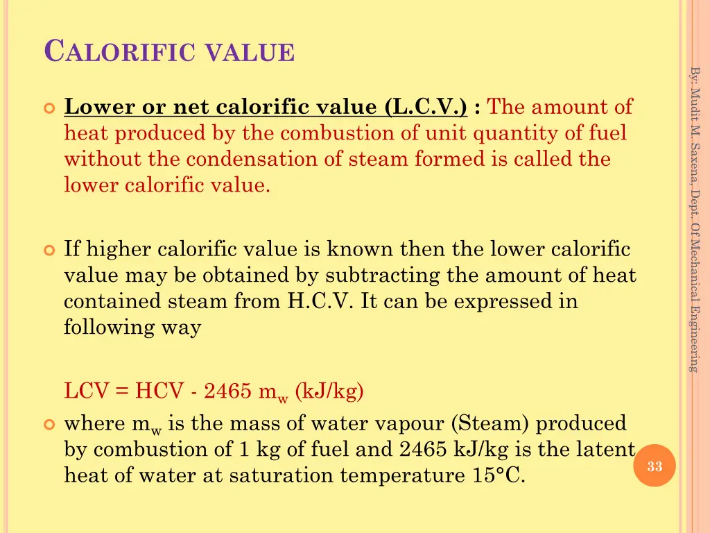 c alorific value 1