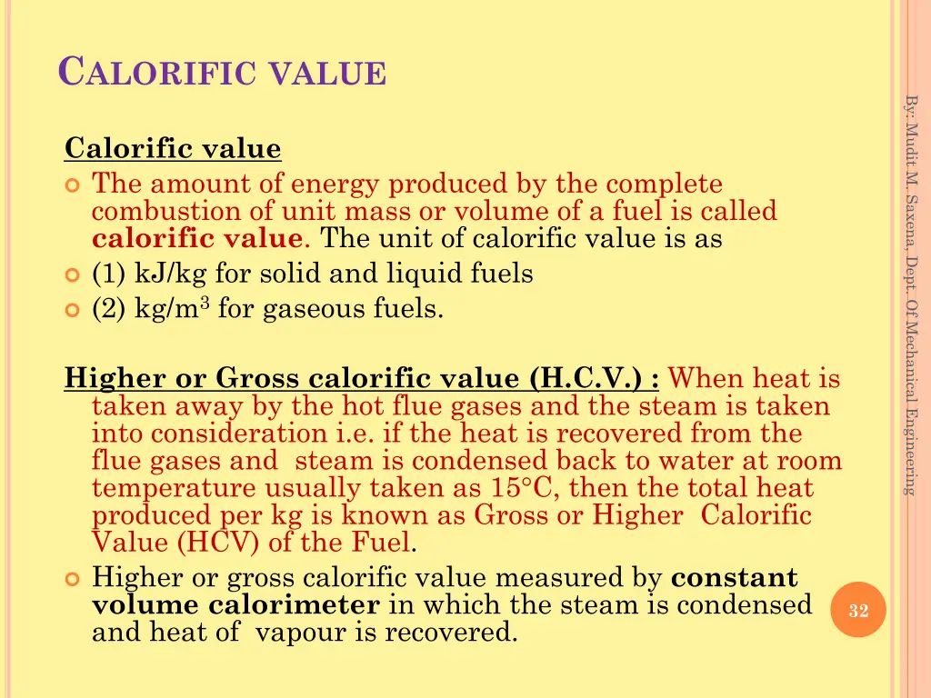 c alorific value