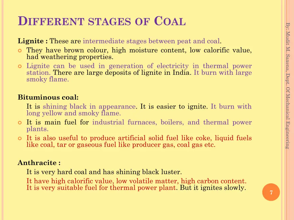 d ifferent stages of c oal