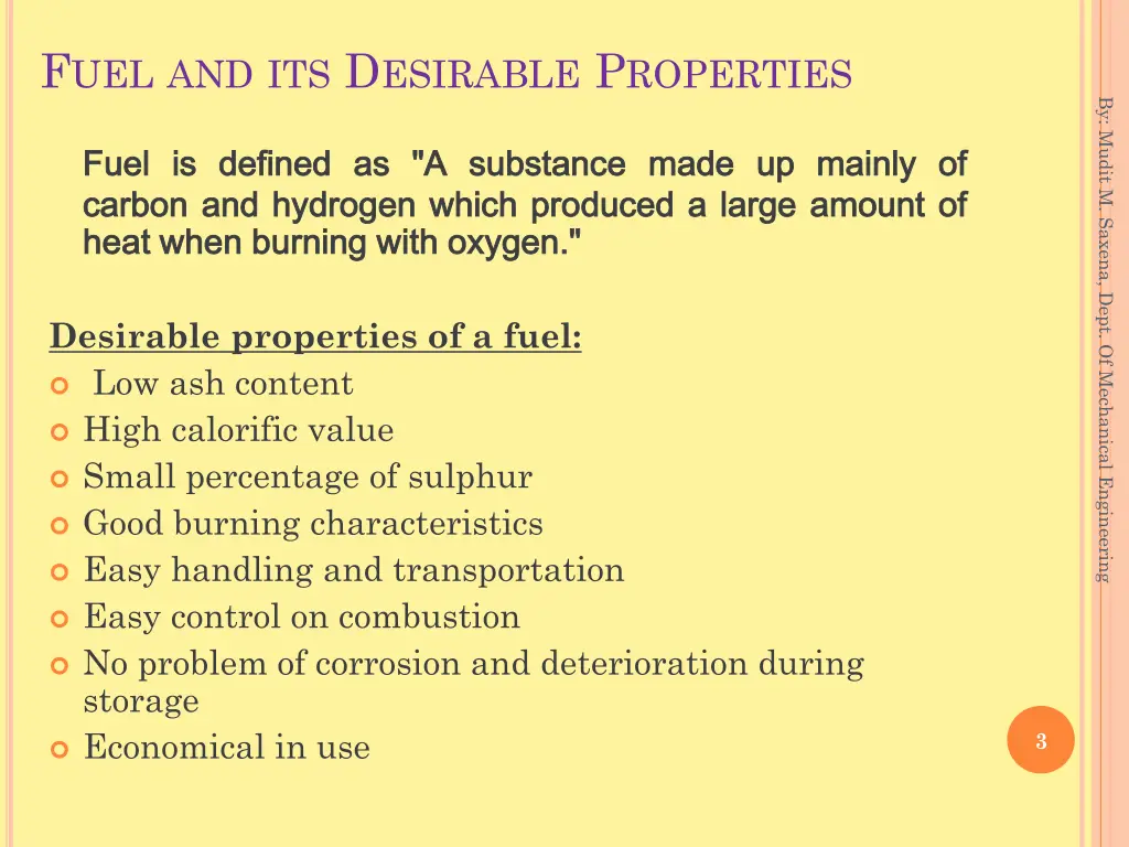 f uel and its d esirable p roperties