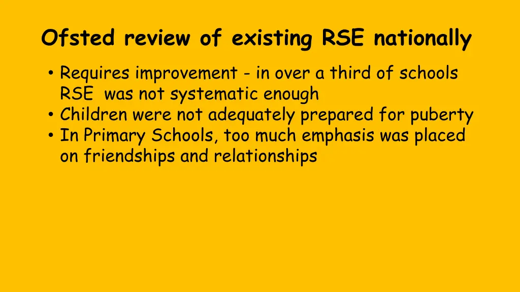 ofsted review of existing rse nationally requires