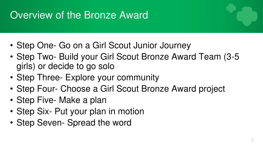 overview of the bronze award