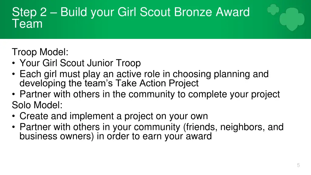 step 2 build your girl scout bronze award team